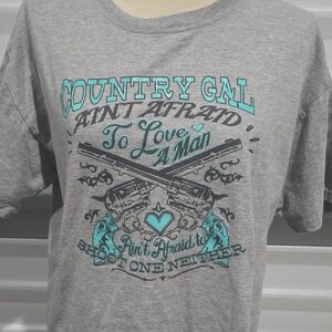 Life Style Classics Country Gal Gray and Teal Graphic Tee Size Large
